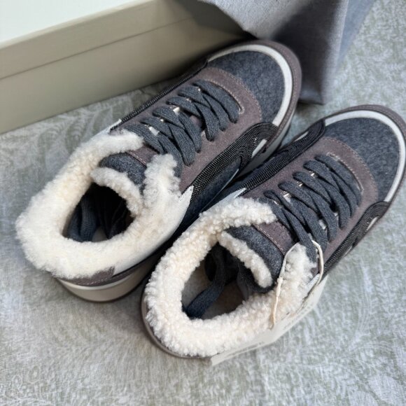Brunello Cucinelli Fur-Lined Suede And Wool Sneakers - Picture 7 of 13